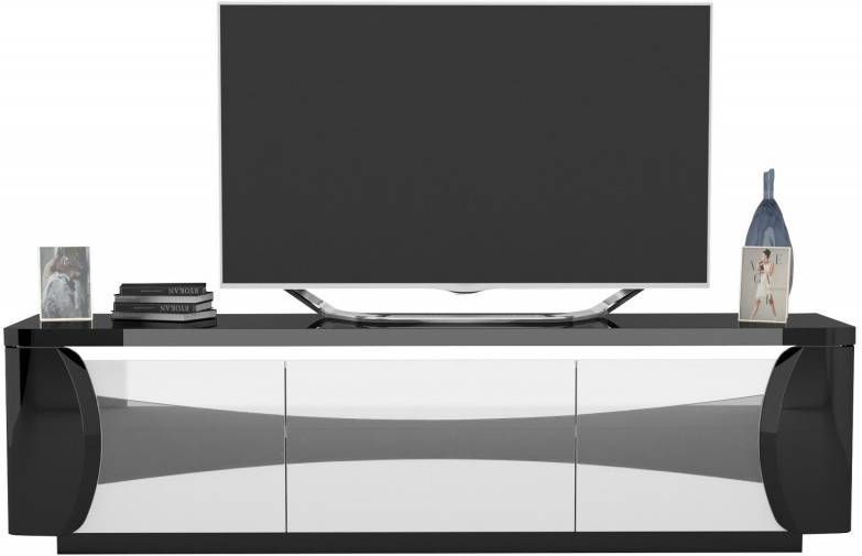 Ameubelment Tv meubel Tiago 180 cm breed in hoogglans zwart met wit