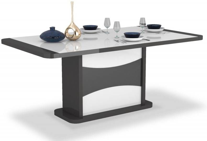 Ameubelment Uitschuifbare eettafel Tiago 180 tot 225cm breed hoogglans wit met hoogglans antraciet