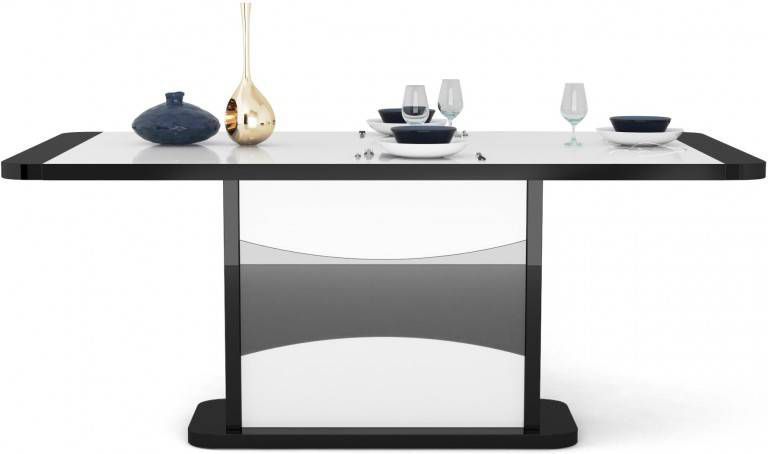 Ameubelment Uitschuifbare eettafel Tiago 180 tot 225cm breed hoogglans zwart met hoogglans wit