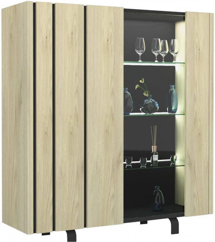 Ameubelment Vitrinekast Rush 151 cm hoog in Naturel eiken