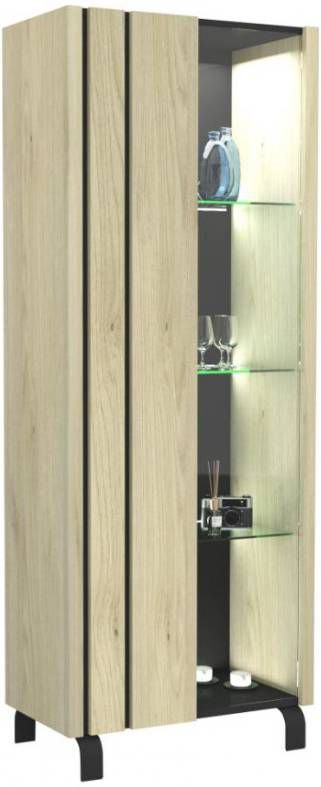 Ameubelment Vitrinekast Rush 183 cm hoog in Naturel eiken