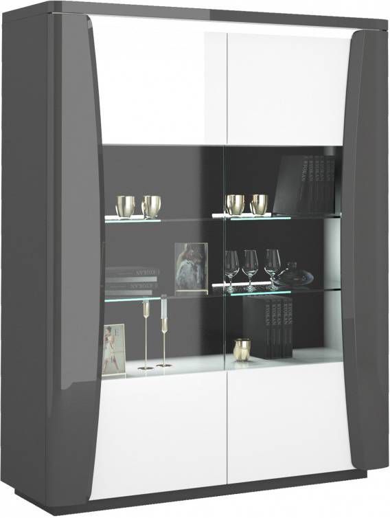 Ameubelment Vitrinekast Tiago 180 cm hoog in hoogglans antraciet met wit
