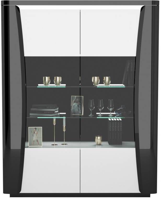 Ameubelment Vitrinekast Tiago 180 cm hoog in hoogglans zwart met wit