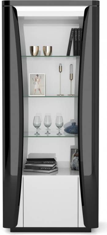 Ameubelment Vitrinekast Tiago small 180 cm hoog in hoogglans zwart met wit