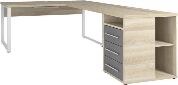 Bermeo Hoekbureau Banco Large 220 cm breed in eiken met grijs