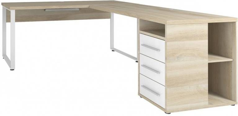 Bermeo Hoekbureau Banco Large 220 cm breed eiken met wit