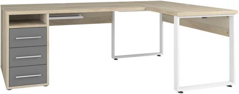 Bermeo Hoekbureau Banco Small 220 cm breed in eiken met grijs