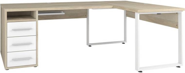 Bermeo Hoekbureau Banco Small 220 cm breed eiken met wit