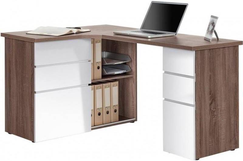 Bermeo Hoekbureau Smooth 145 cm breed in truffel eiken met hoogglans wit