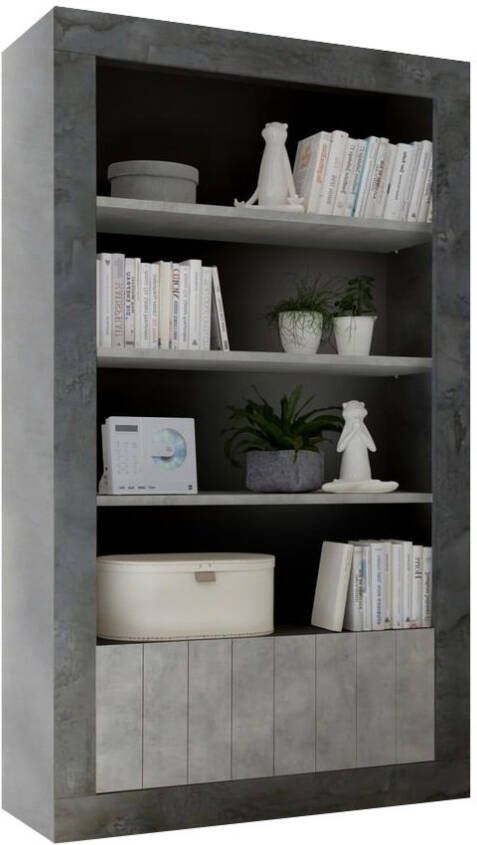 Pesaro Mobilia boekenkast Urbino 190 cm hoog in oxid met grijs beton
