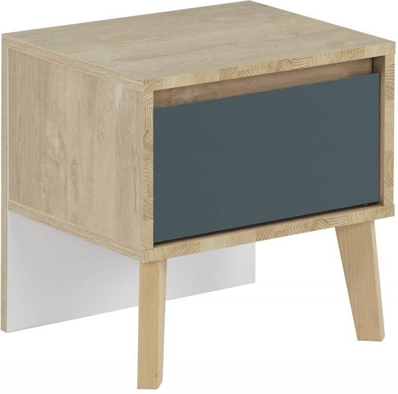 Gamillo Furniture Nachtkastje Larvik 41 cm hoog in eiken met blauw