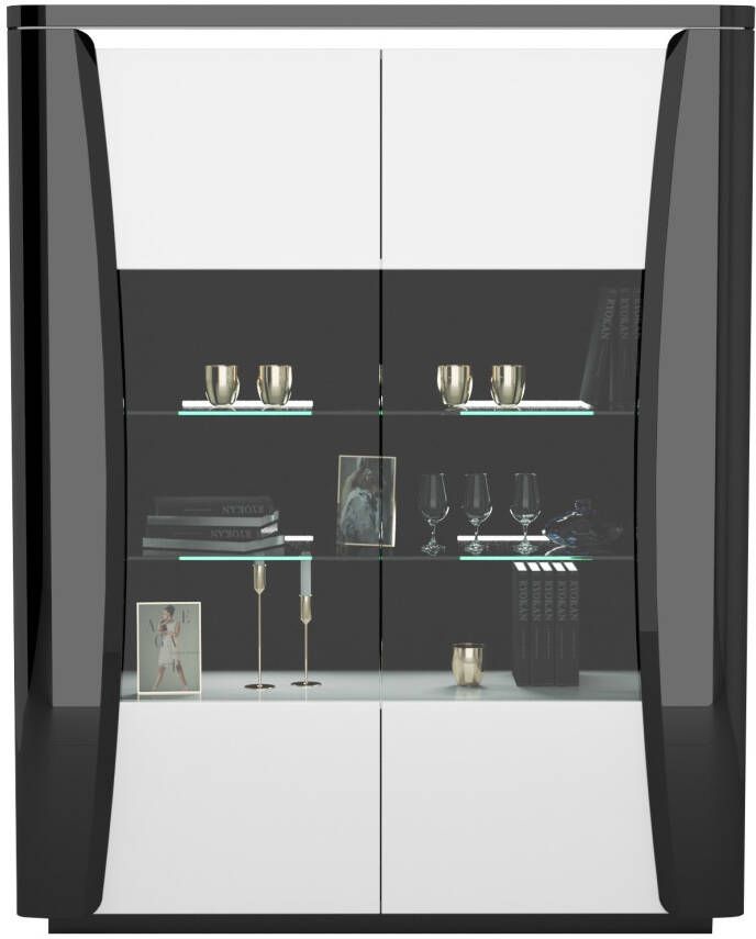 Ameubelment Buffetkast Tiago 180 cm hoog in hoogglans zwart met wit