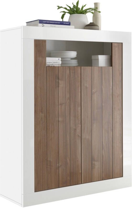 Pesaro Mobilia Buffetkast Urbino 144 cm hoog in hoogglans wit met walnoot