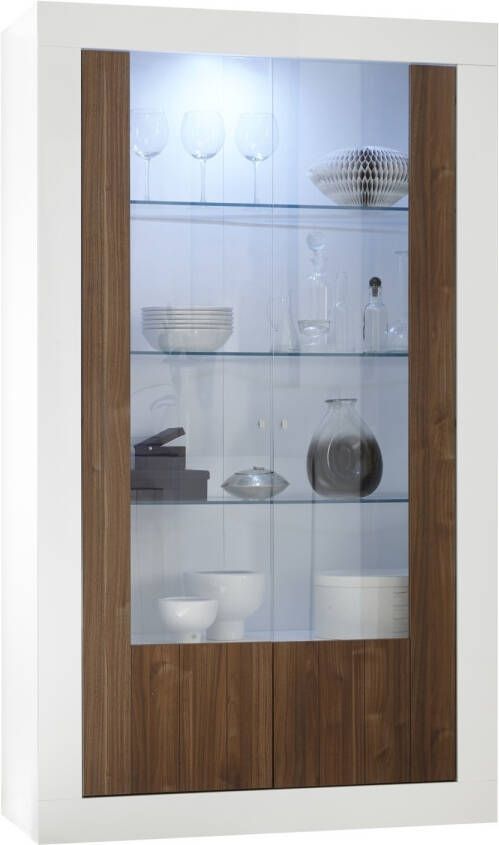 Pesaro Mobilia Buffetkast Urbino 190 cm hoog in hoogglans wit met walnoot