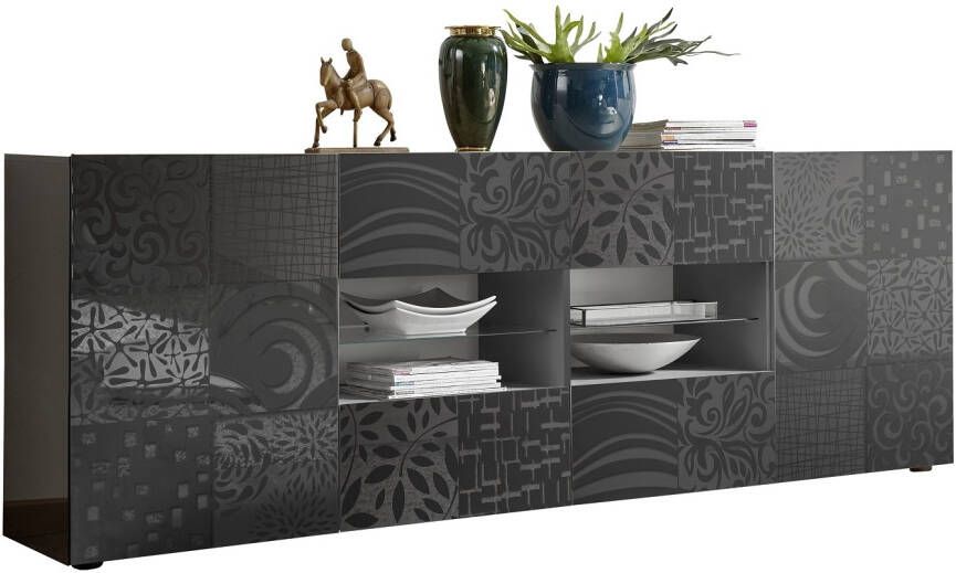 Pesaro Mobilia Dressoir Miro 241 cm breed in hoogglans antraciet