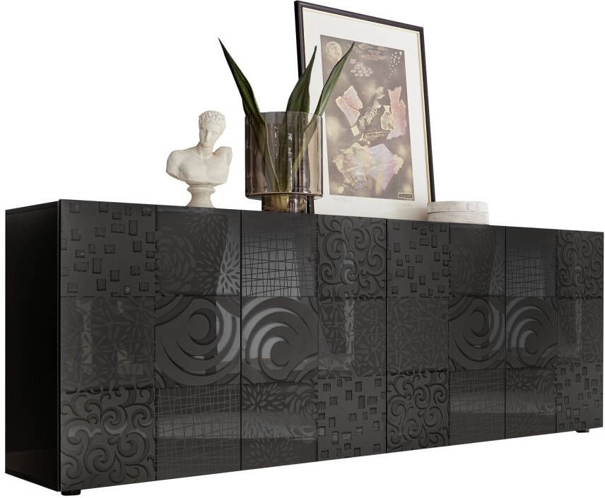 Pesaro Mobilia Dressoir Miro met 4 deuren 241 cm breed in hoogglans antraciet