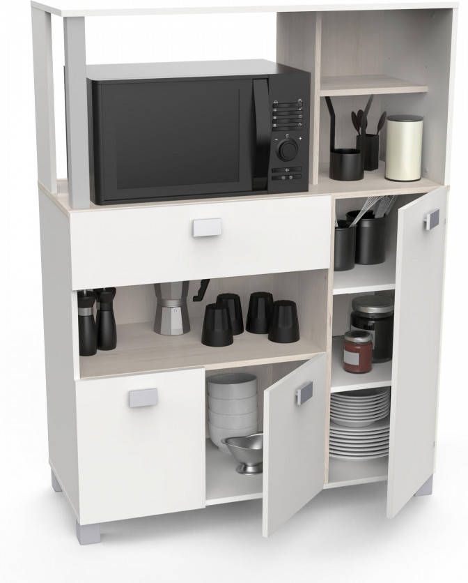 Young Furniture Keukenkast Basal 132 cm hoog in wit met acacia