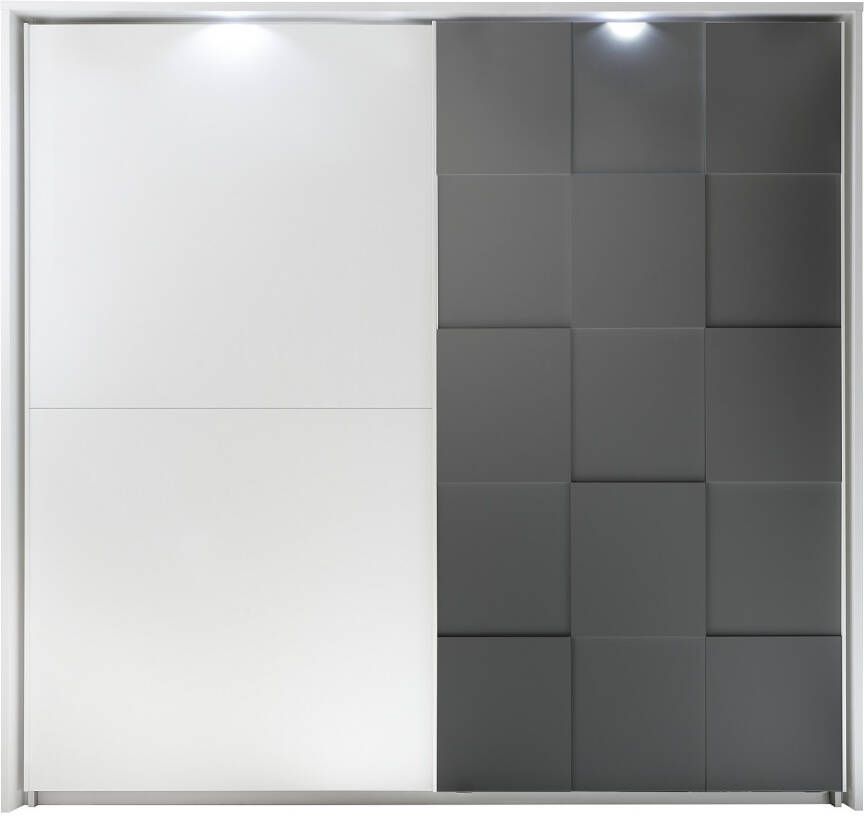 Pesaro Mobilia Kledingkast Ottica 220 cm breed in mat wit met mat grijs