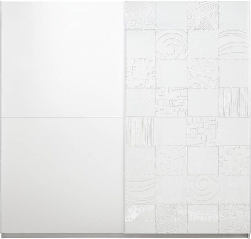 Pesaro Mobilia Kledingkast Perez 220 cm breed in mat wit met hoogglans wit