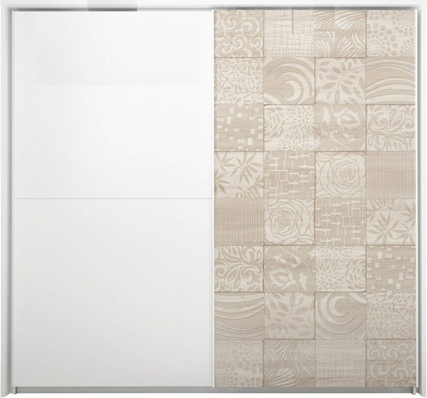 Pesaro Mobilia Kledingkast Perez 220 cm breed in mat wit met sonoma eiken