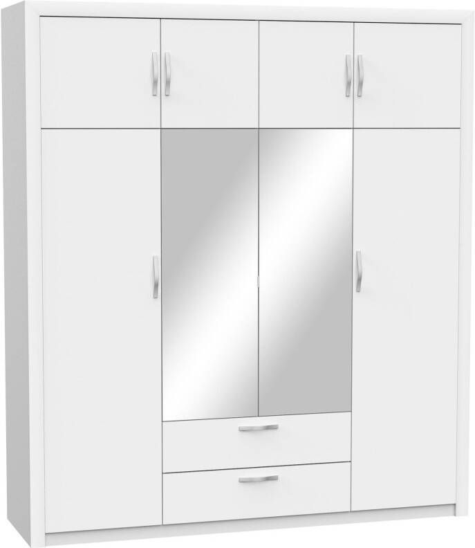 Young Furniture Kledingkast Pluton 198 cm breed Wit met spiegel