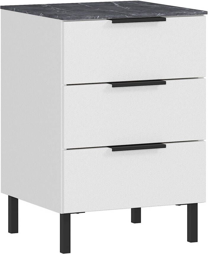 Germania Nachtkastje California 60 cm hoog in wit met marmer