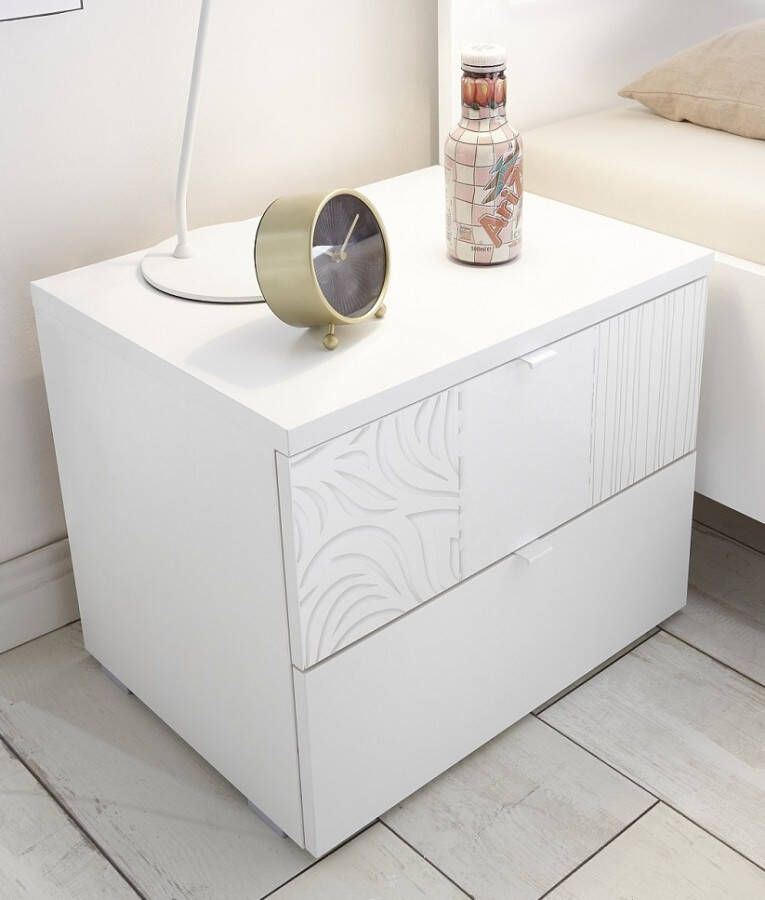 Pesaro Mobilia Nachtkastje Perez 42 cm hoog in mat wit met hoogglans wit