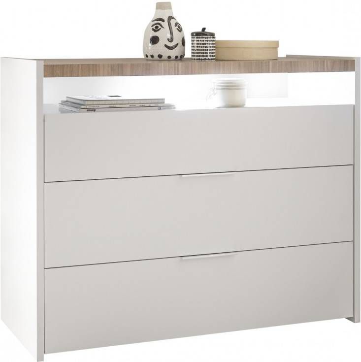 Pesaro Mobilia Commode Amalti 95 cm hoog in mat wit met Stelvio walnoot