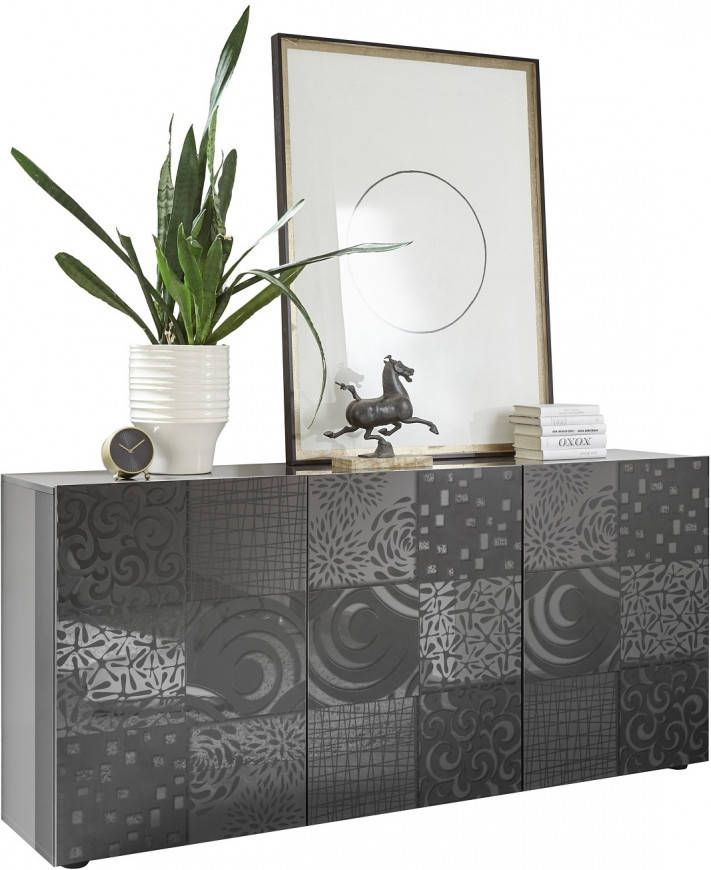 Pesaro Mobilia Dressoir Miro met 3 deuren 181 cm breed in hoogglans antraciet