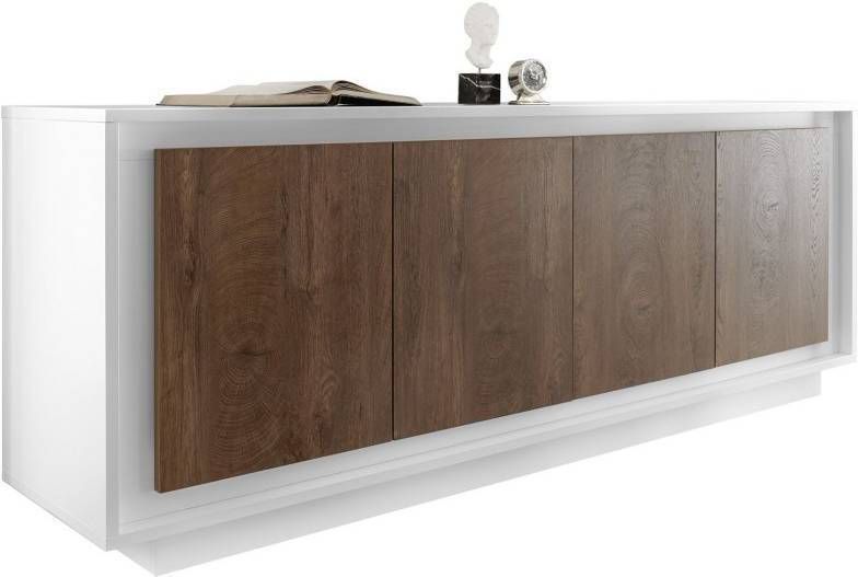 Pesaro Mobilia Dressoir SKY 207 cm breed Wit met Cognac bruin