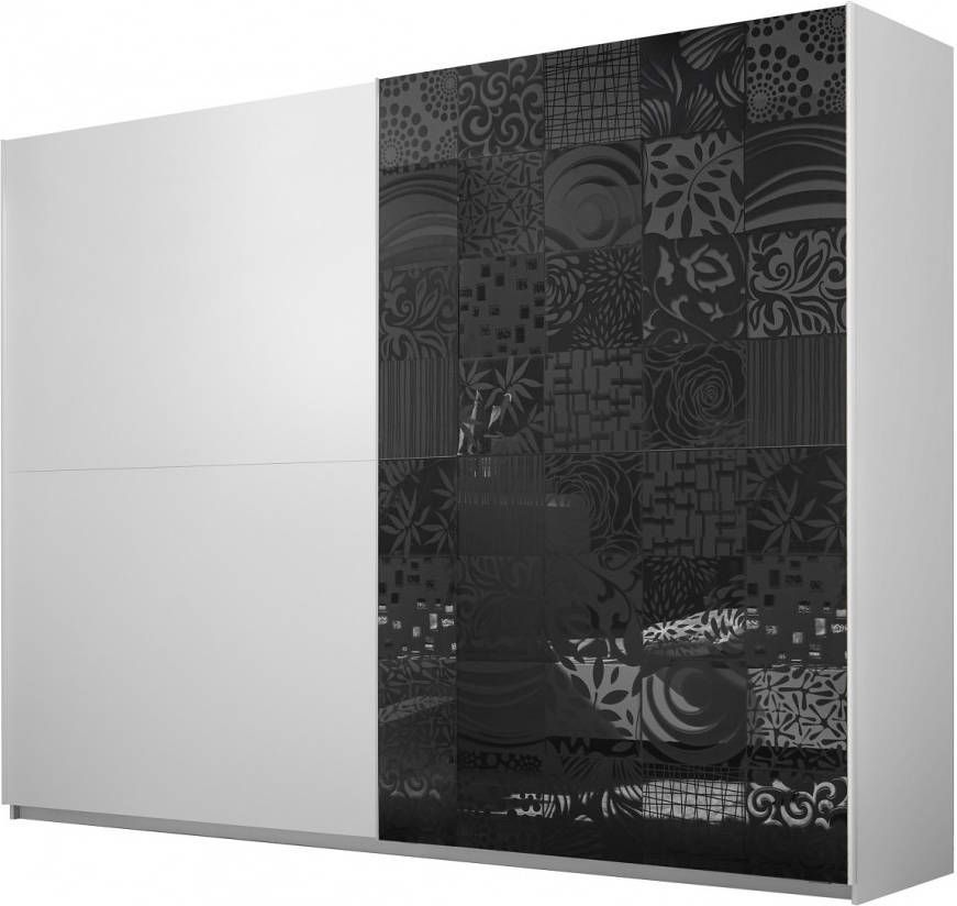 Pesaro Mobilia Kledingkast Perez 275 cm breed in mat wit met hoogglans antraciet