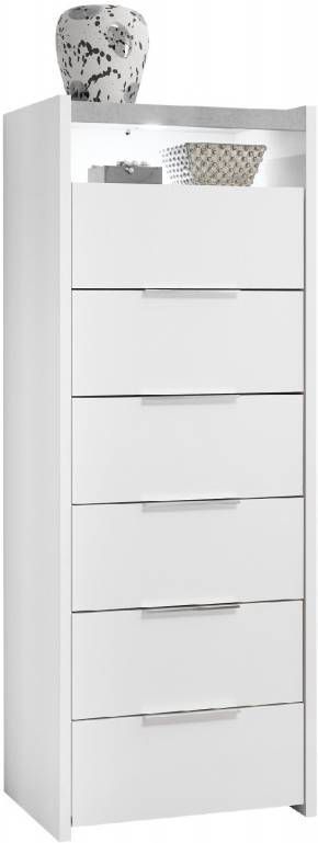 Pesaro Mobilia Ladekast Amalti 137 cm hoog in mat wit met grijs beton