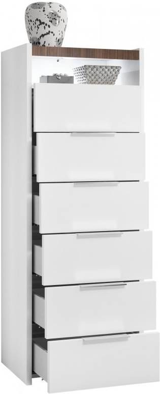 Pesaro Mobilia Ladekast Amalti 137 cm hoog in mat wit met walnoot