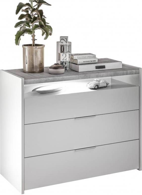 Pesaro Mobilia Ladekast Amalti 95 cm hoog in mat wit met grijs beton