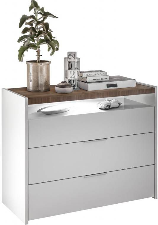 Pesaro Mobilia Ladekast Amalti 95 cm hoog in mat wit met walnoot