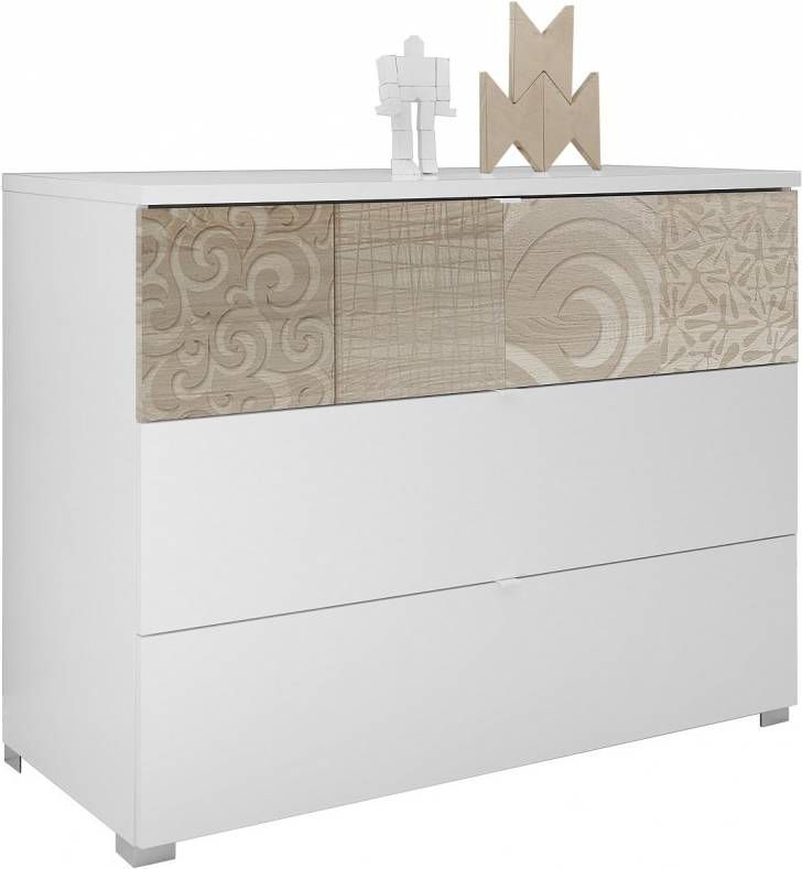 Pesaro Mobilia Ladekast Perez 104 cm breed in mat wit met sonoma eiken