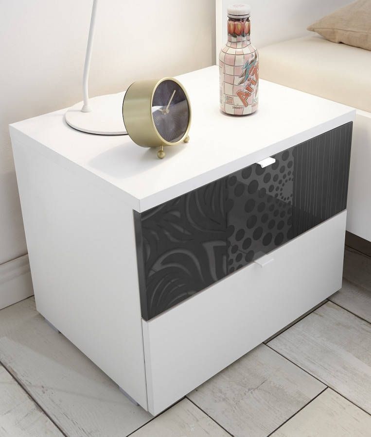 Pesaro Mobilia Nachtkastje Perez 42 cm hoog in mat wit met hoogglans antraciet