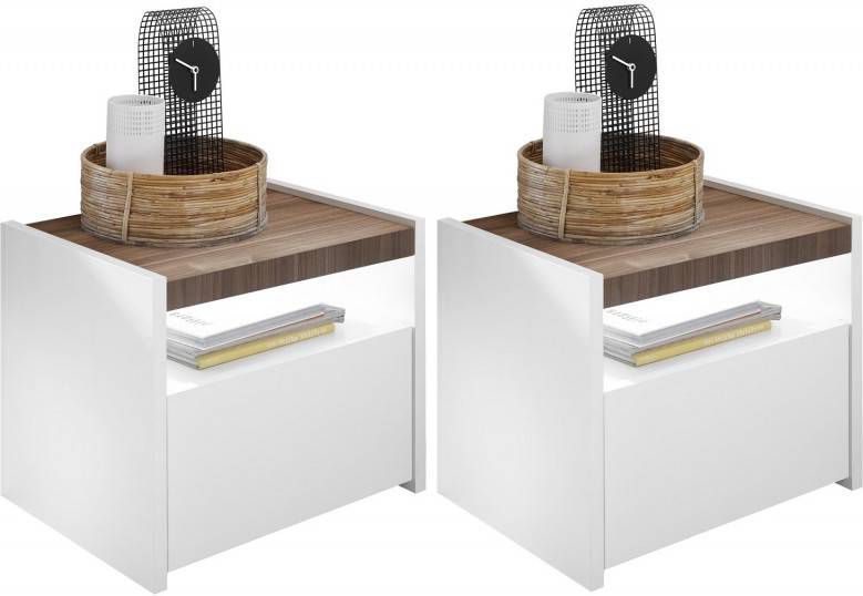 Pesaro Mobilia Nachtkastje Set Amalti full 42 cm hoog in mat wit met walnoot