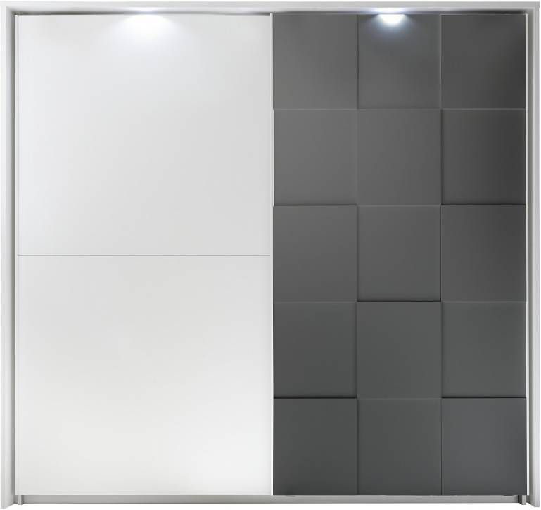 Pesaro Mobilia Schuifdeurkast Ottica 220 cm breed in mat wit met mat grijs