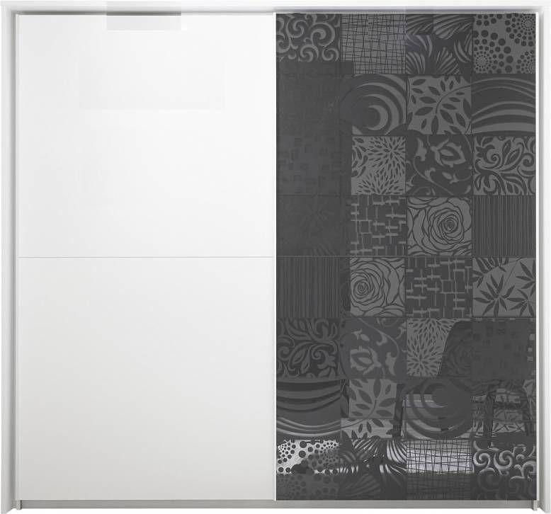 Pesaro Mobilia Schuifdeurkast Perez 220 cm breed in mat wit met hoogglans antraciet