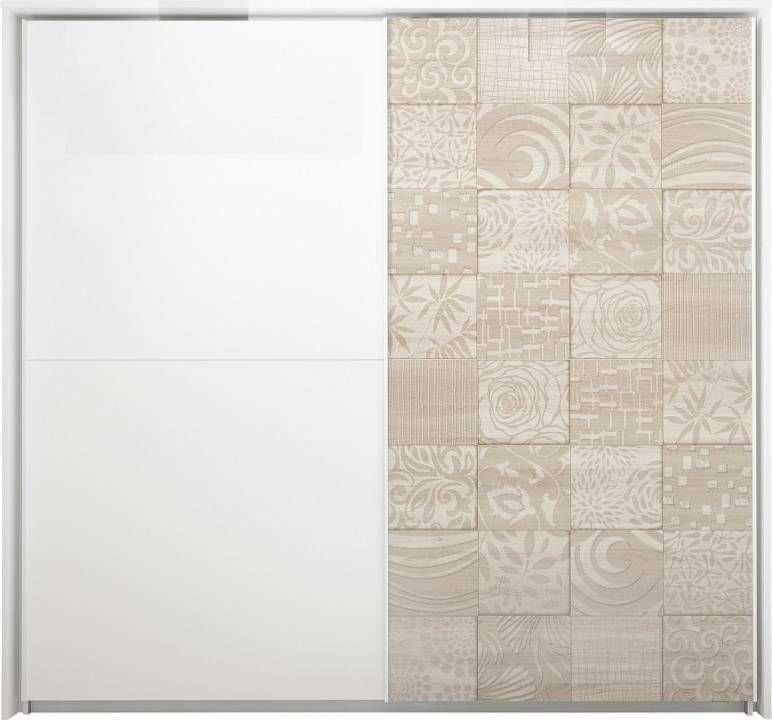 Pesaro Mobilia Schuifdeurkast Perez 220 cm breed in mat wit met sonoma eiken