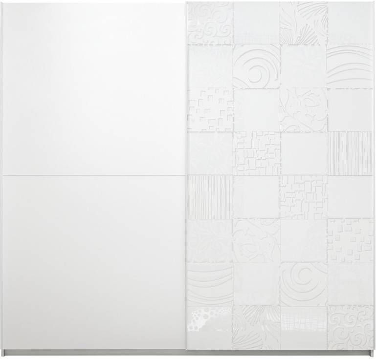 Pesaro Mobilia Schuifdeurkast Perez 275 cm breed in mat wit met hoogglans wit