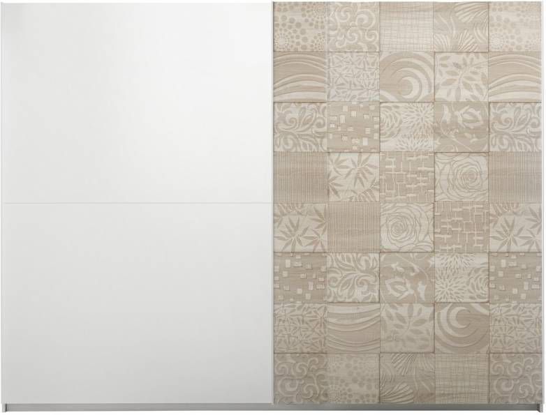 Pesaro Mobilia Schuifdeurkast Perez 275 cm breed in mat wit met sonoma eiken