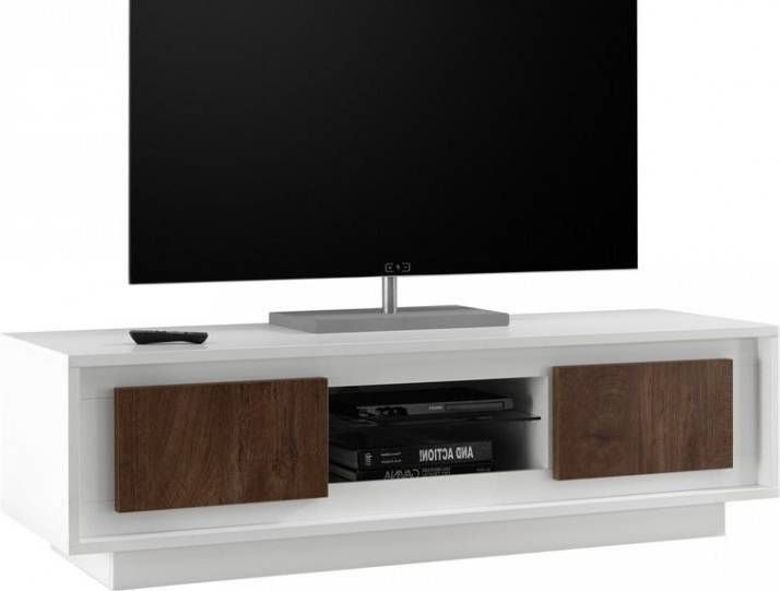 Pesaro Mobilia Tv meubel SKY 156 cm breed Wit met Cognac bruin