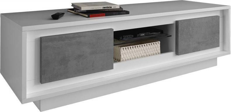 Pesaro Mobilia Tv meubel SKY 156 cm breed in wit met grijs beton