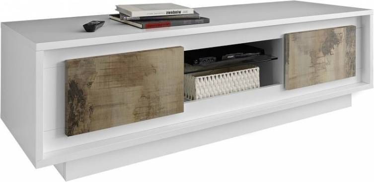 Pesaro Mobilia Tv meubel SKY 156 cm breed in wit met eiken