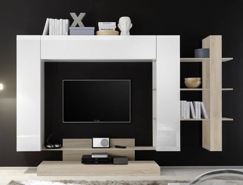 Pesaro Mobilia Tv wandmeubel Jason 259 cm breed in wit met eiken