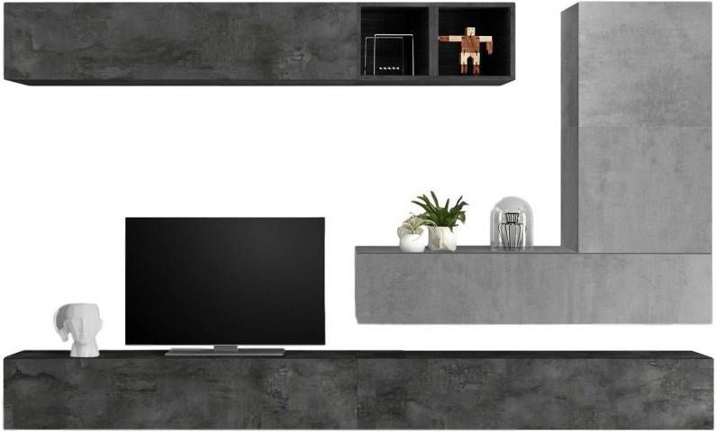 Pesaro Mobilia Wandmeubelset Adello in grijs beton met oxid