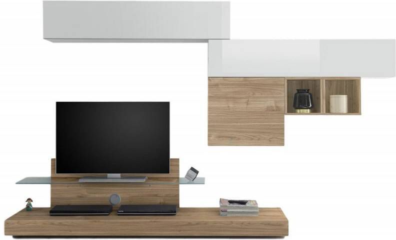 Pesaro Mobilia TV wandmeubel set Mistro in hoogglans wit met eiken