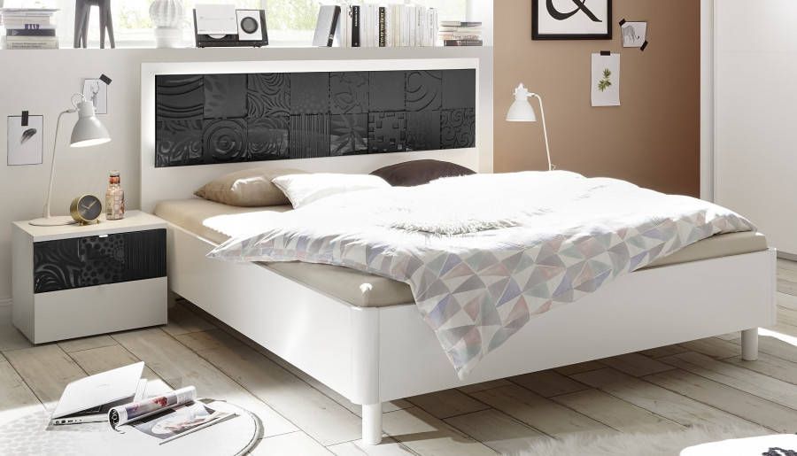 Pesaro Mobilia Tweepersoonsbed Perez 160x200cm in mat wit met hoogglans antraciet